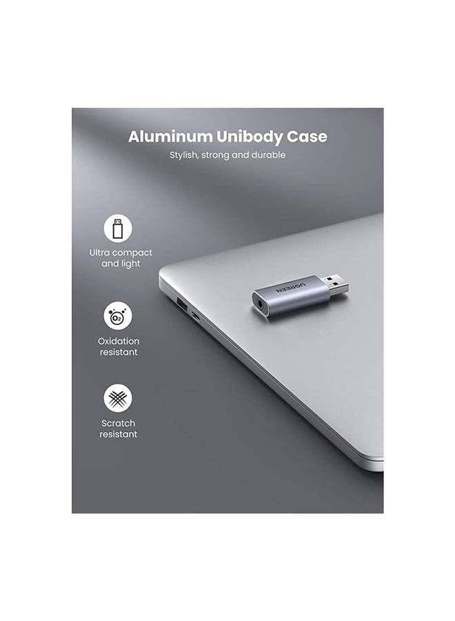 يو جرين محول بطاقة صوت USB خارجية 2 في 1 بمقبس USB مقاس 3.5 مم ستيريو من الألومنيوم متوافق مع لأجهزة ويندوز، ماك، بلايستيشن 5، لينوكس، الكمبيوتر المكتبي، اللابتوب - Image 5